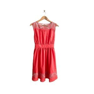 Esley Dress Fit & Flare Coral Sleeveless Side Zip Back Waist Elastic Women's S
